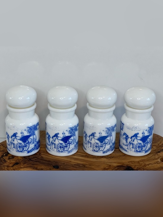 Other - 1950's White Milk Glass Apothecary Jar Set Of 4 Bubble Lid Made in Belgium EUC